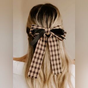 Houndstooth neutral large hair bow barette